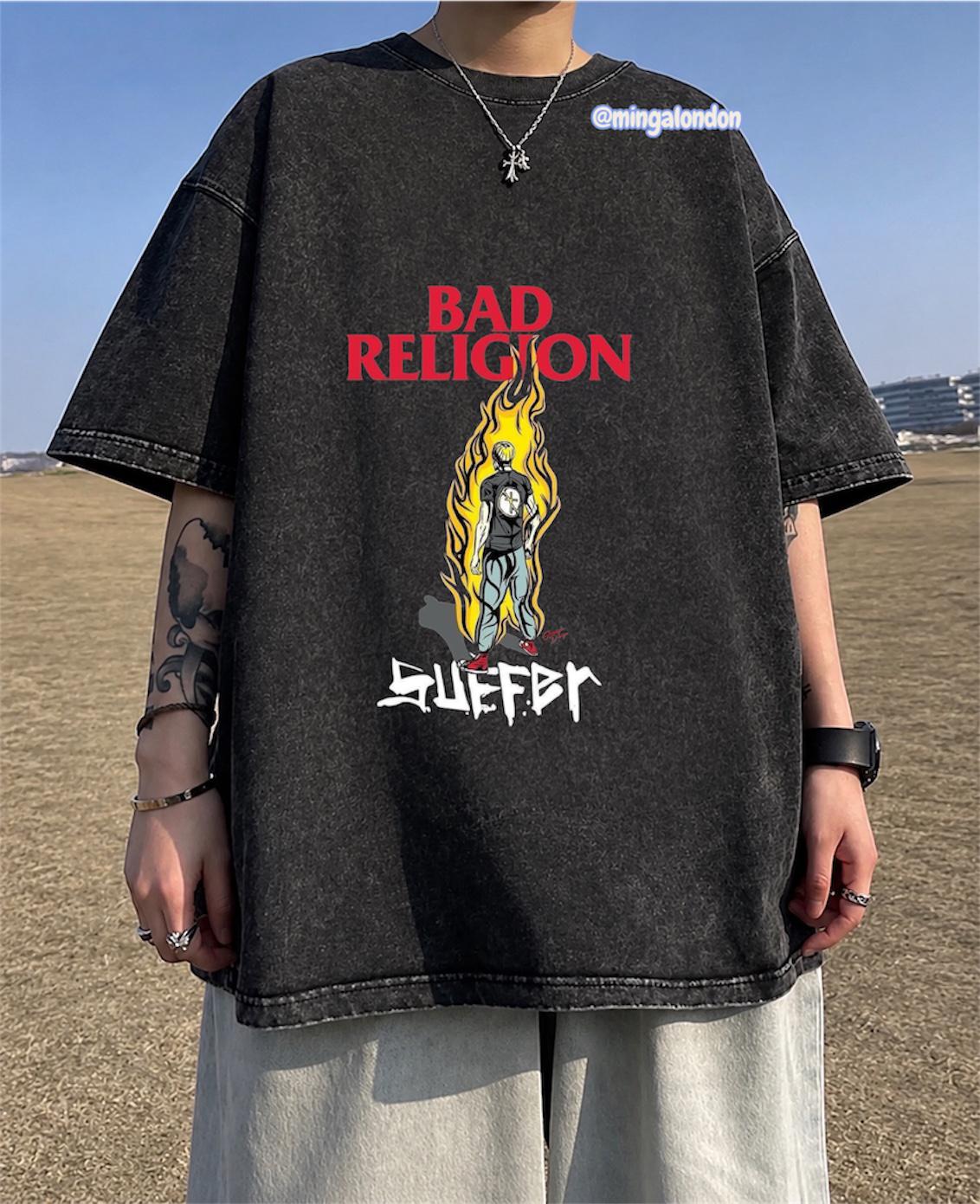 Yıkamalı Kumaş Bad Relıgıon Baskılı Oversize T-Shirt