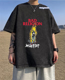 Yıkamalı Kumaş Bad Relıgıon Baskılı Oversize T-Shirt