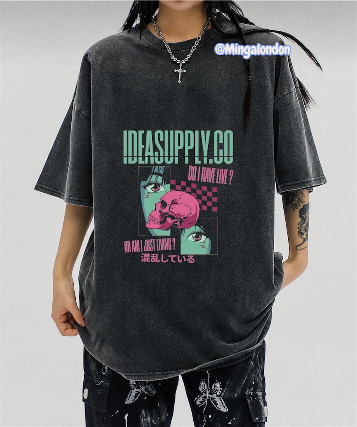 Yıkamalı Kumaş Ideasupply.Co Baskılı Oversize T-Shirt