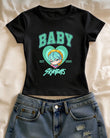 Baby Saja Boys Baskılı Siyah Kemer Boy Y2K Kısa Kollu Crop