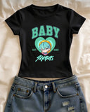 Baby Saja Boys Baskılı Siyah Kemer Boy Y2K Kısa Kollu Crop
