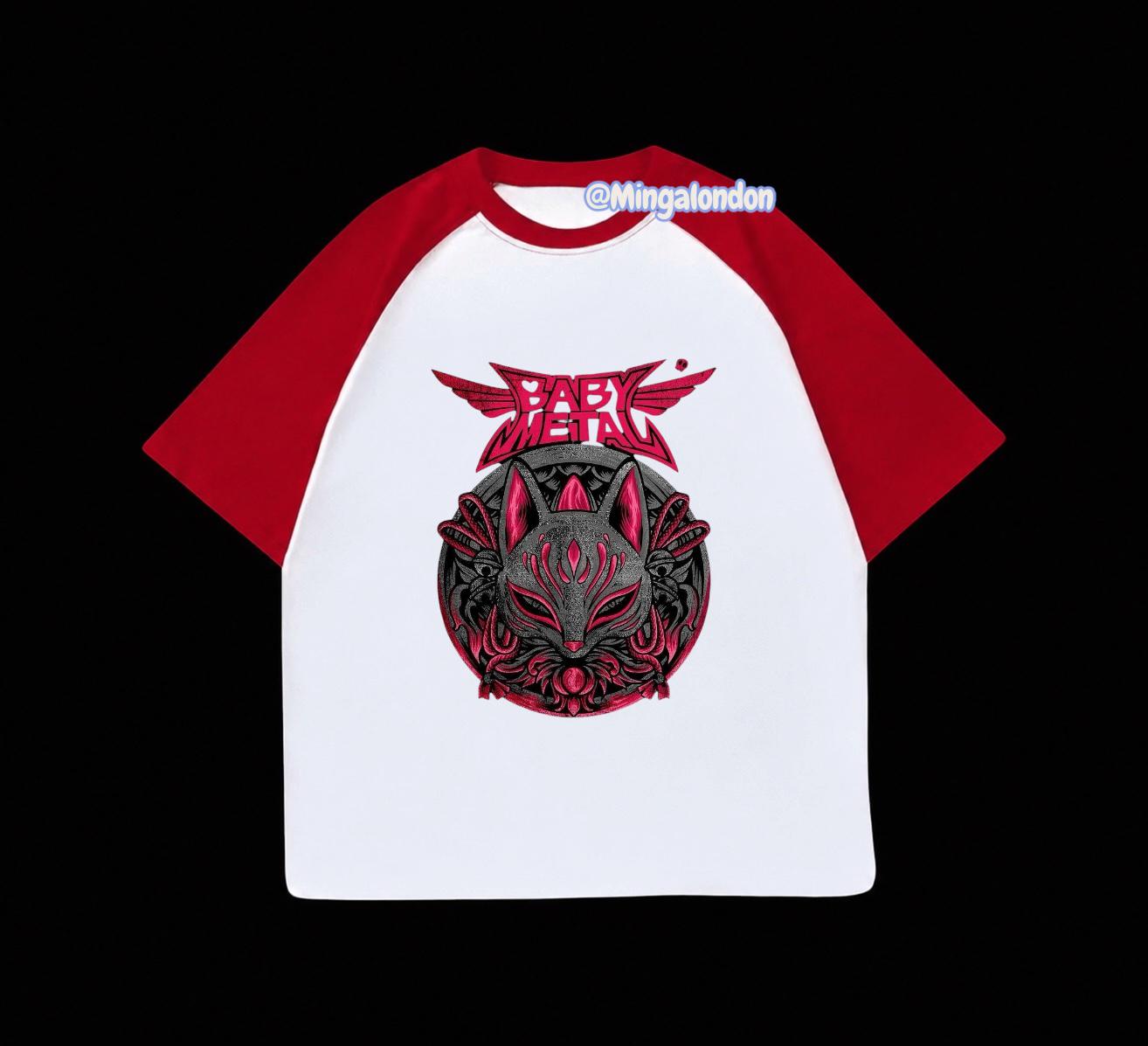 Kırmızı Reglan Kol Baby Metal Baskılı T-Shirt