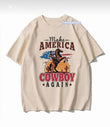 Make Amerıca Cowboy Agaın Baskılı Bej T-Shirt