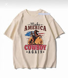 Make Amerıca Cowboy Agaın Baskılı Bej T-Shirt