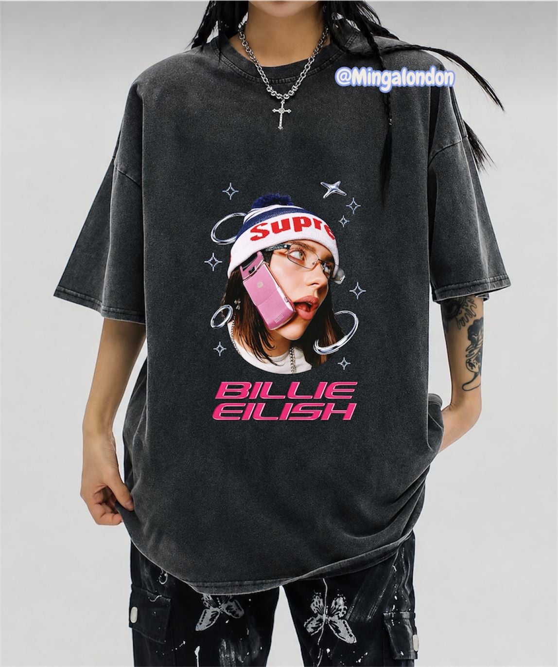 Yıkamalı Kumaş Bıllıe Eılısh Baskılı Oversize T-Shirt