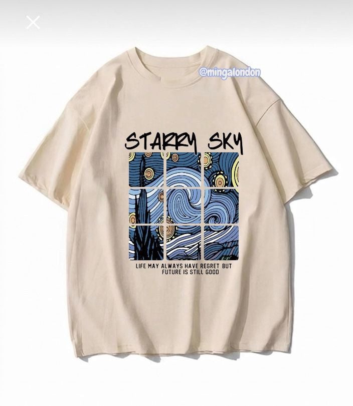 Starry Sky Baskılı Bej T-Shirt