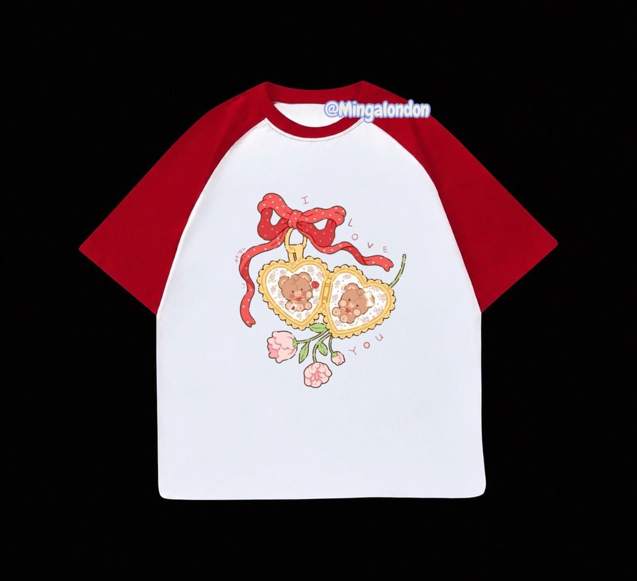 Kırmızı Reglan Kol I Love You Baskılı T-Shirt