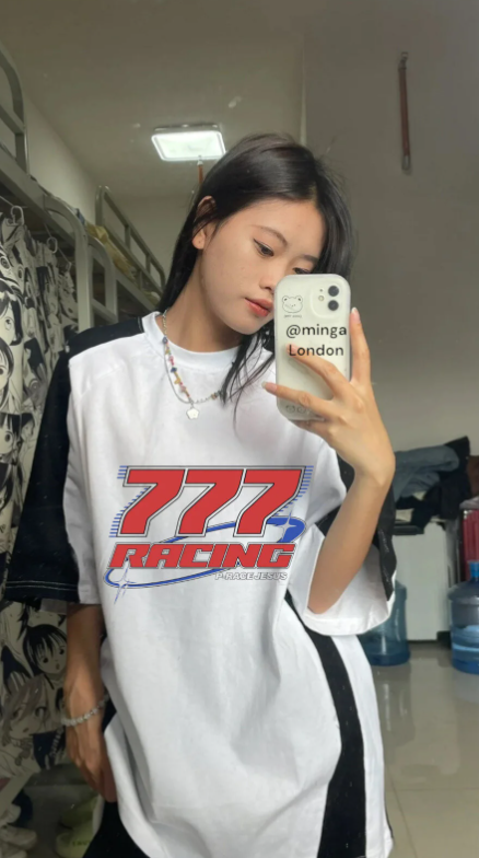 Unisex 777 Racing New Season Unisex Reglan Y2K Baskılı Bisiklet Yaka T-Shirt
