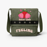 Haki Berry Good Feelıng Baskılı Yuvarlak Kuşgözü Postacı Çanta