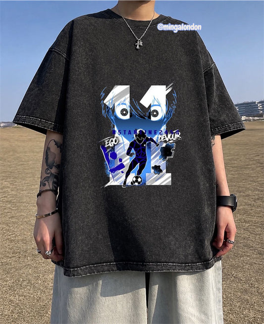 Yıkamalı Kumaş Ego 11 Devour Baskılı Oversize T-Shirt