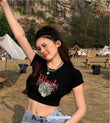 Rhude Leopar Baskılı Siyah Kemer Boy Y2K Kısa Kollu Crop