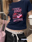 Temos Coco Coco Express Baskılı Lacivert Kemer Boy Y2K Kısa Kollu Crop