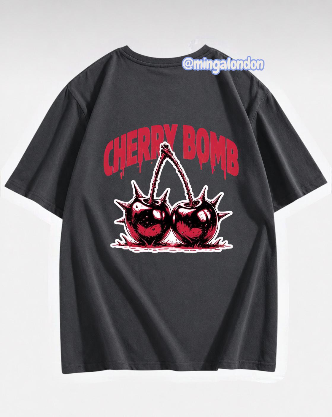 Cheryy Bomb Sırt Baskılı Füme T-Shirt