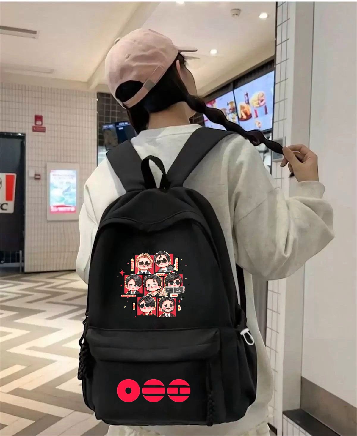 Siyah Anime K-Pop Baskılı Okul,Dershane,Kurs Sırt Çantası