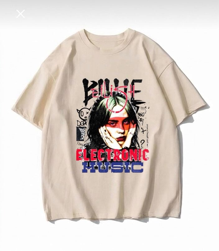 Bıllıe Eılısh Eloctronıc Music Baskılı Bej T-Shirt