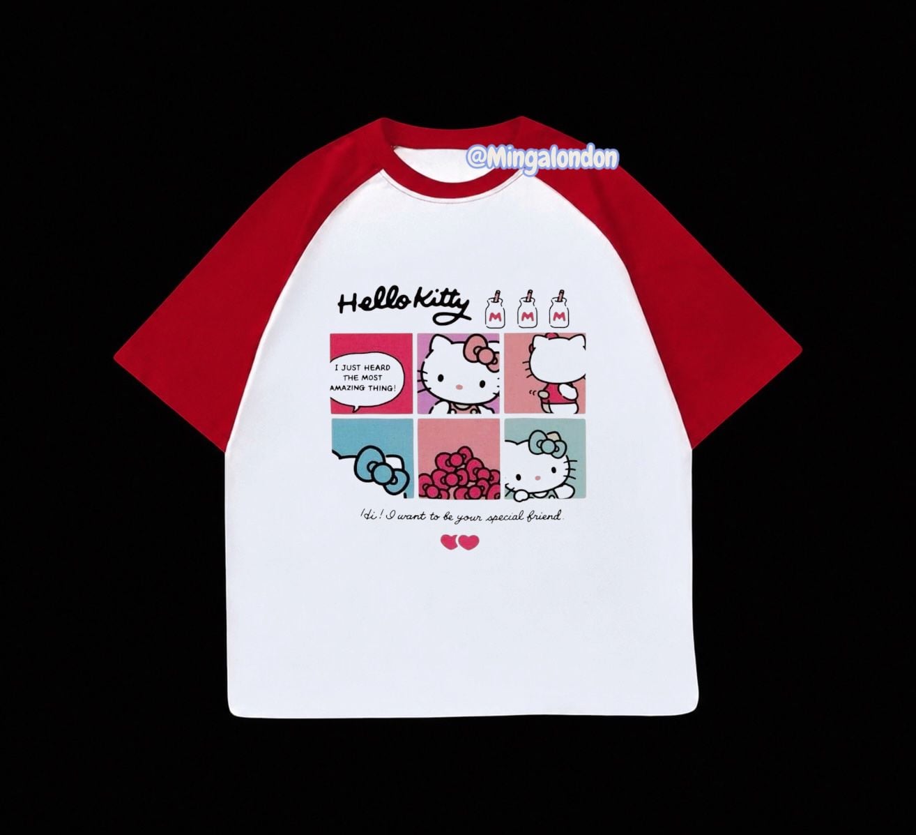 Kırmızı Reglan Kol Hello Kitty Baskılı T-Shirt