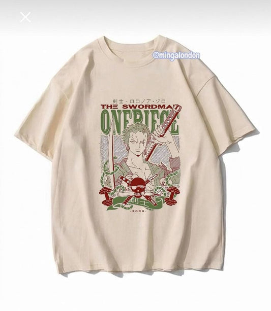 The Swordman One Pıece Baskılı Bej T-Shirt