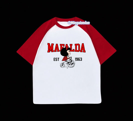Kırmızı Reglan Kol Mafalda EST 1963 Baskılı T-Shirt