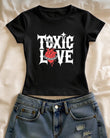 Toxıc Love Baskılı Siyah Kemer Boy Y2K Kısa Kollu Crop