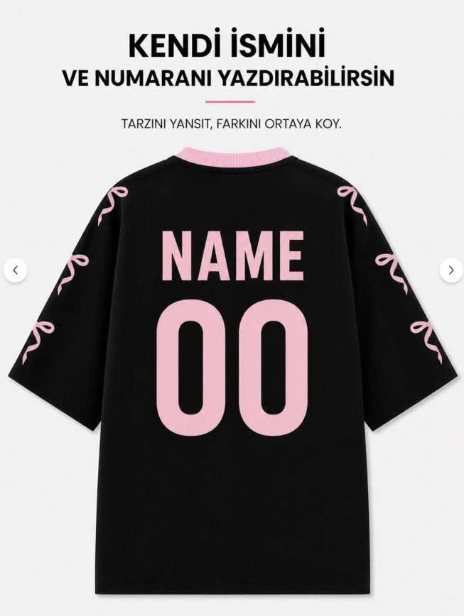 Kişiye Özel - Ribbon Pembe siyah Oversize Unisex