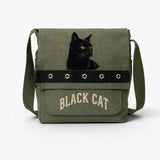 Haki Black Cat Baskılı Yuvarlak Kuşgözü Postacı Çantası