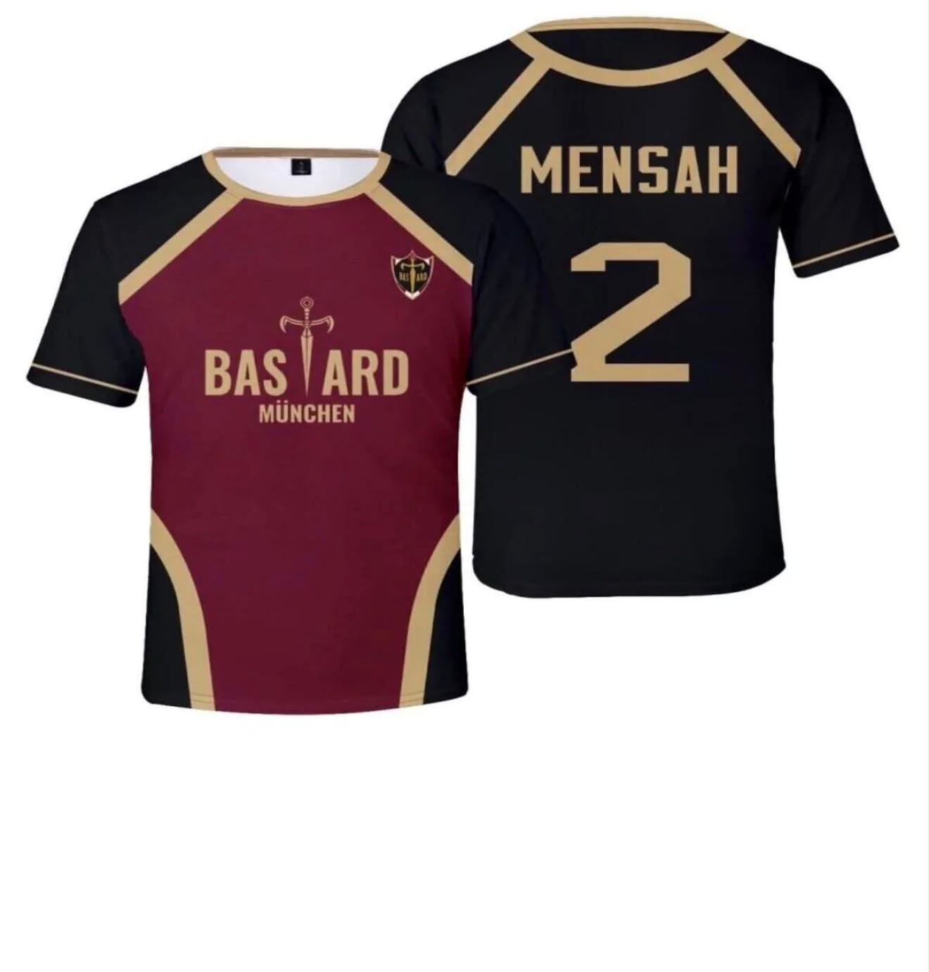 Siyah Bordo Anime Blue Lock Mensah 2 Baskılı Forma T-Shirt
