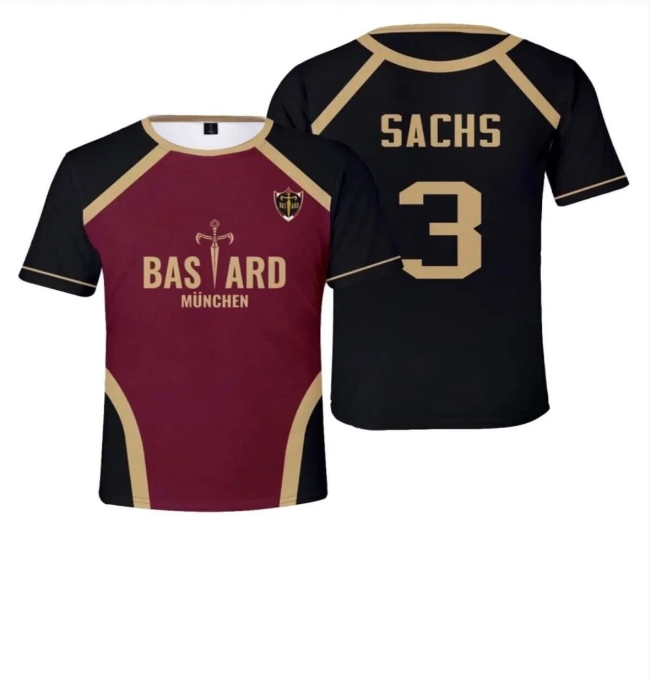 Siyah Bordo Anime Blue Lock 3 Sachs Baskılı Forma T-Shirt