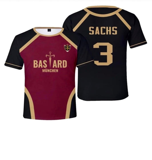 Siyah Bordo Anime Blue Lock 3 Sachs Baskılı Forma T-Shirt