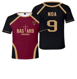 Siyah Bordo Anime Blue Lock Noa 9 Forma T-Shirt