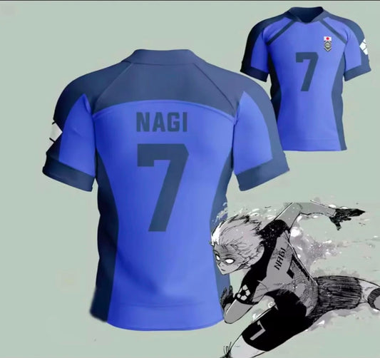Blue Lock Mavi 7 Nagi Baskılı Forma T-Shirt