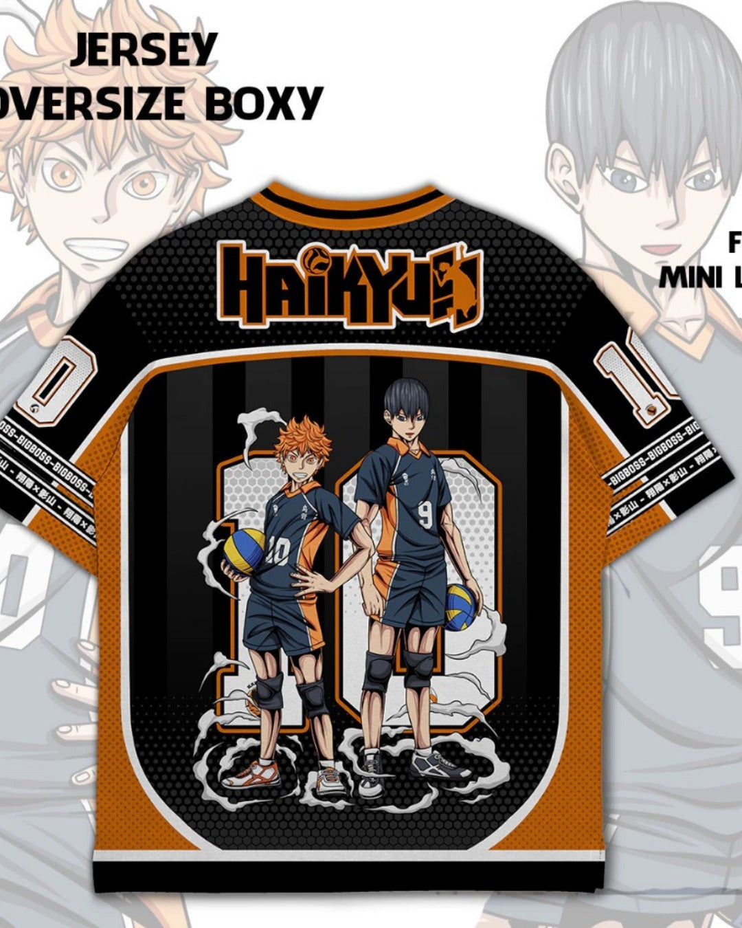 Siyah-Turuncu Haikyu Baskılı Jersey Forma T-Shirt