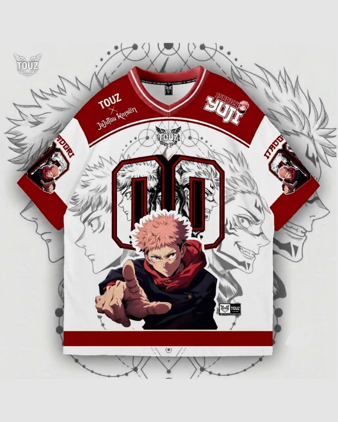 Kırmızı-Beyaz YUJI Baskılı Jersey Forma T-Shirt