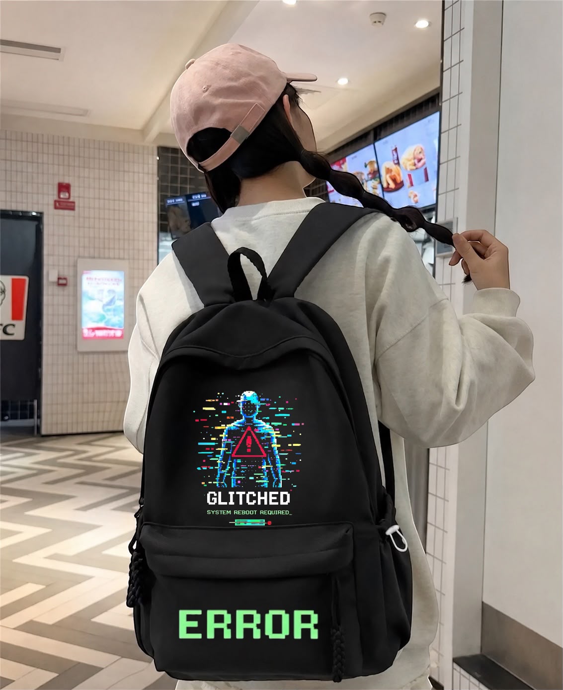 Siyah Error Yeşil Baskılı Okul,Desrhane,Kurs Sırt Çantası