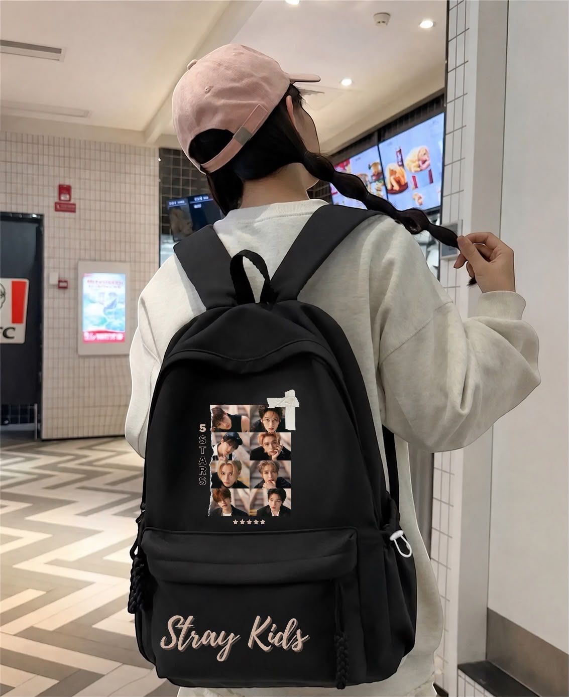 Siyah 5 Stars  Stray Kids Baskılı Okul,Dershane,Kurs Sırt Çantası