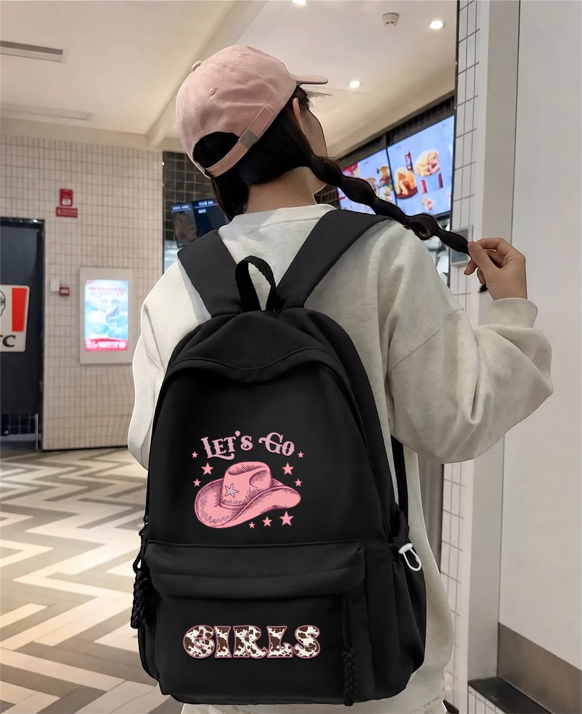 Siyah Lets Go Gırls Pembe Baskılı Okul Dershane Kurs Sırt Çantası