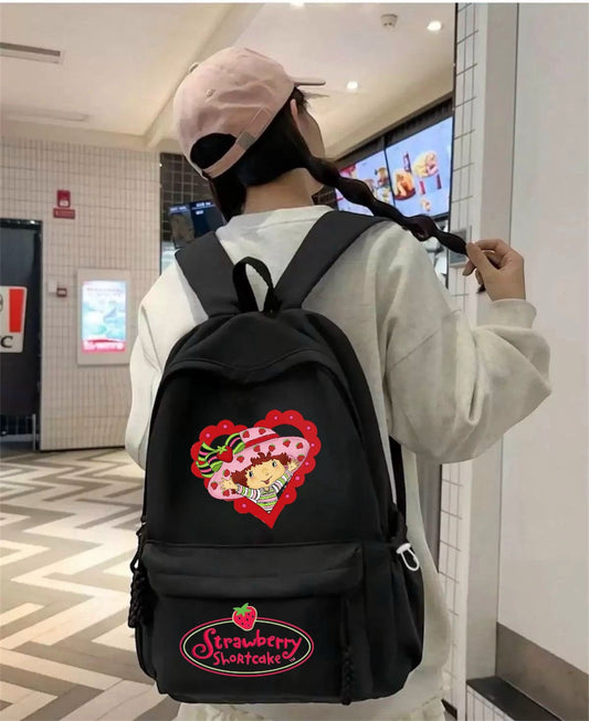 Siyah Strawberry Kalp Baskılı Okul,Dershane,Kurs Sırt Çantası