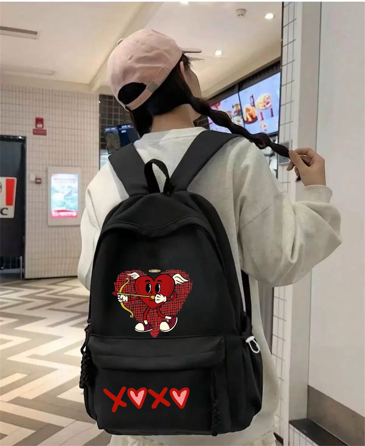 Siyah XOXO Baskılı Okul,Dershane,Kurs Sırt Çantası