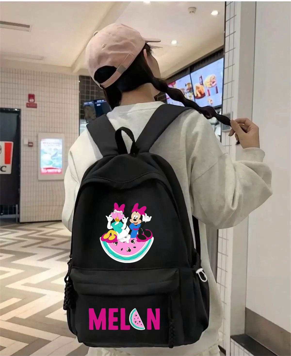 Siyah Melon Baskılı Okul,Dershane,Kurs Sırt Çantası