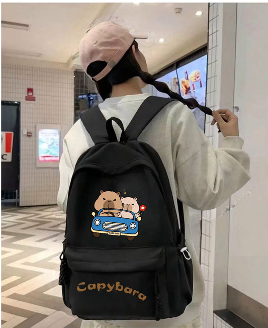 Siyah Capybara Car Baskılı Okul,Dershane,Kurs Sırt Çantası