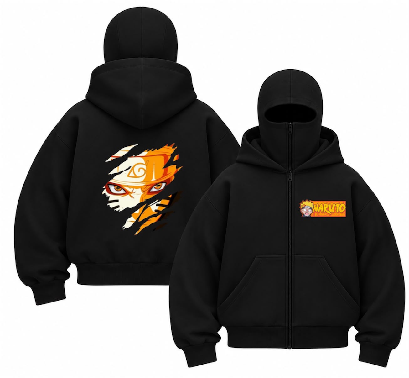 Anime Naruto Baskılı Oversize Bacalava Maskeli Sweatshirt