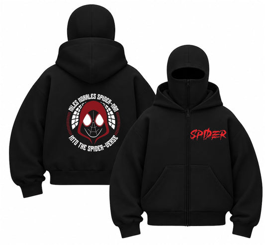 Spider Baskılı Oversize Bacalava Maskeli Sweatshirt
