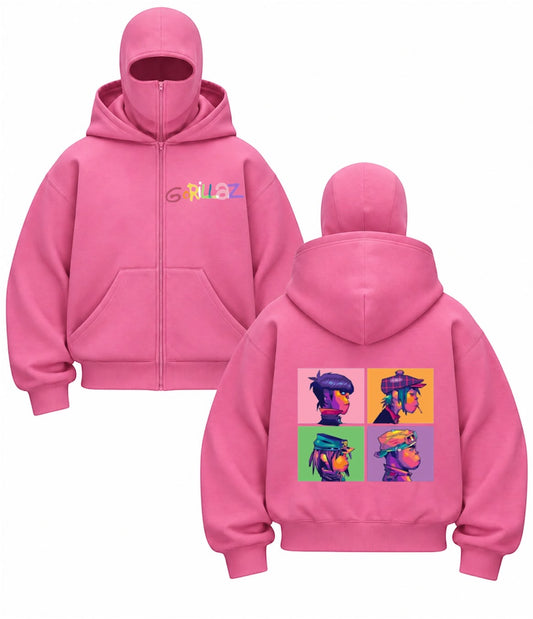 Gorillaz Baskılı Oversize Bacalava Maskeli Sweatshirt