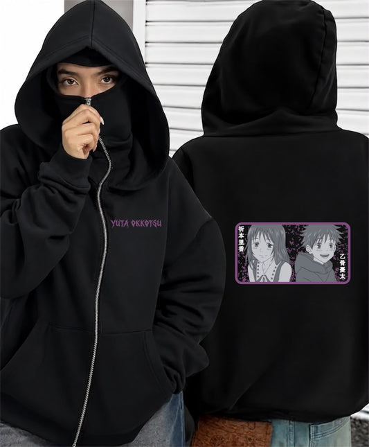 Anime Yuta Okkasu Baskılı Oversize Bacalava Maskeli Sweatshirt