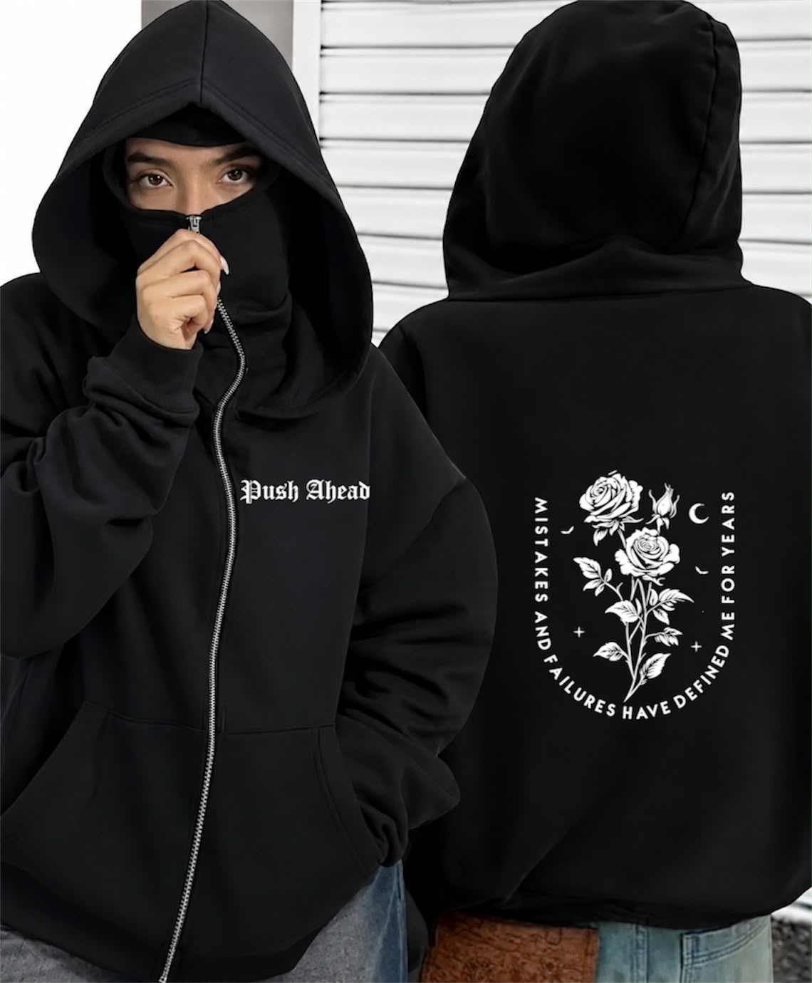 Push Aehad Baskılı Oversize Bacalava Maskeli Sweatshirt