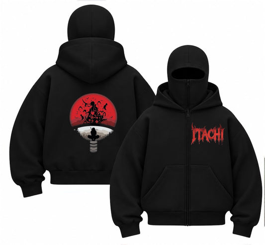 İtachi Naruto Baskılı Oversize Bacalava Maskeli Sweatshirt