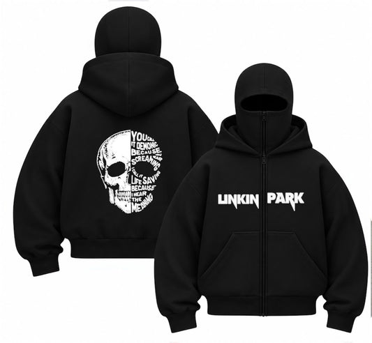 Linkin Park Baskılı Oversize Bacalava Maskeli Sweatshirt