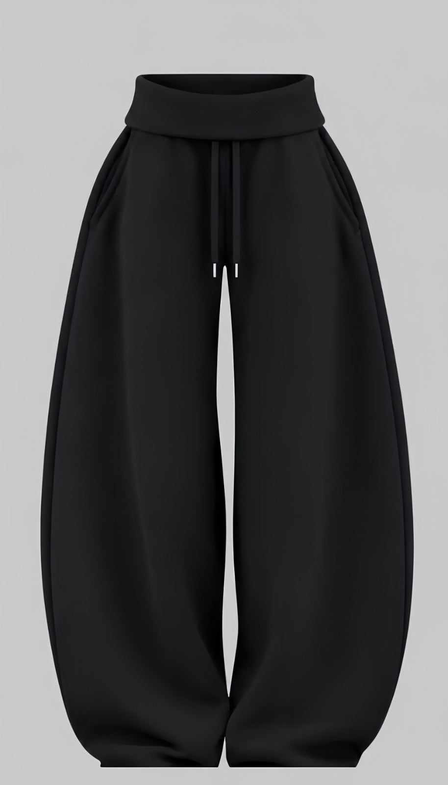 Siyah Wide Leg Bol Paça İpli Eşofman Altı