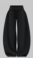 Siyah Wide Leg Bol Paça İpli Eşofman Altı
