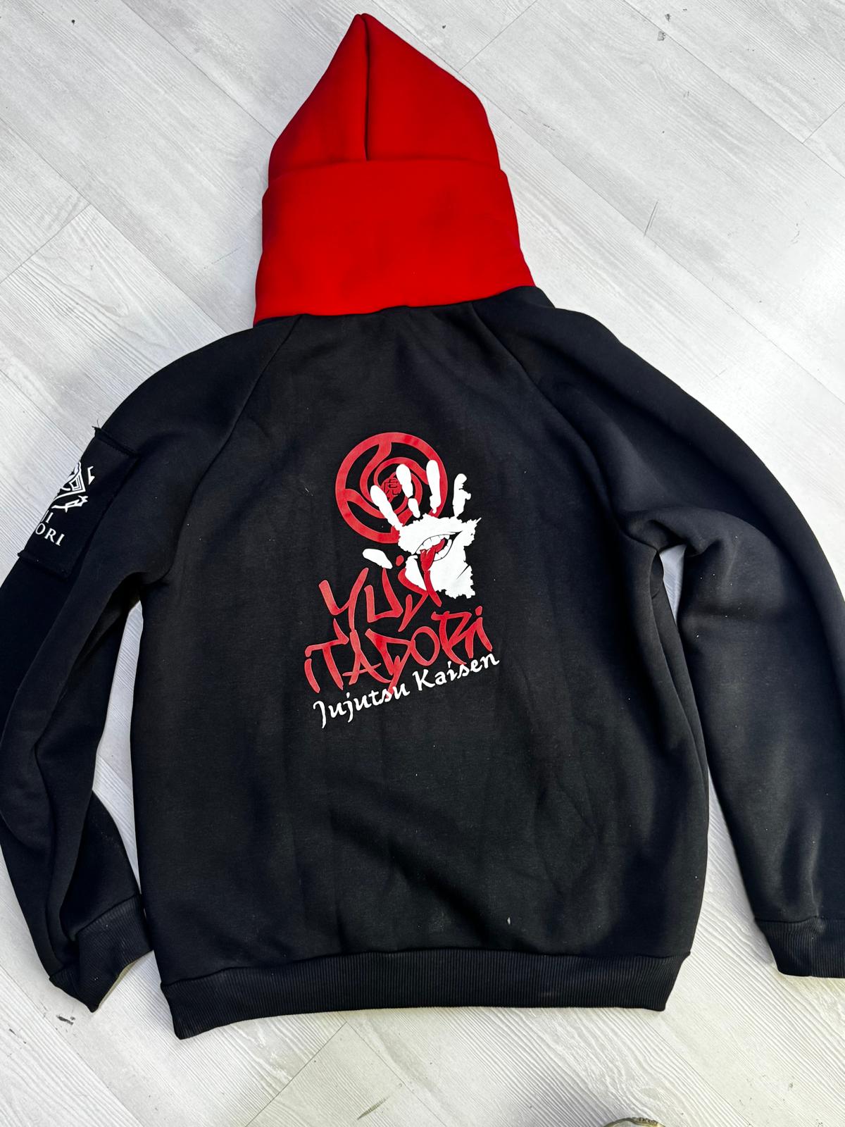 Siyah Anime Jujutsu Kaisen Yuji Itadori Kapüşonlu Sweatshirt