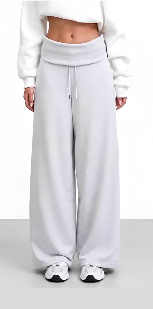 Gri Wide Leg Bol Paça İpli Eşofman Altı